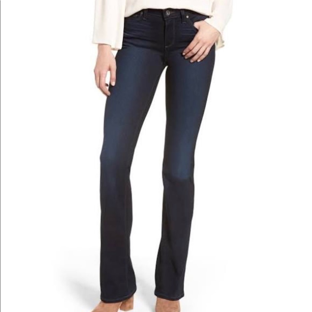 Paige Manhattan Mid Rise Boot Cut Dark Wash Jeans
